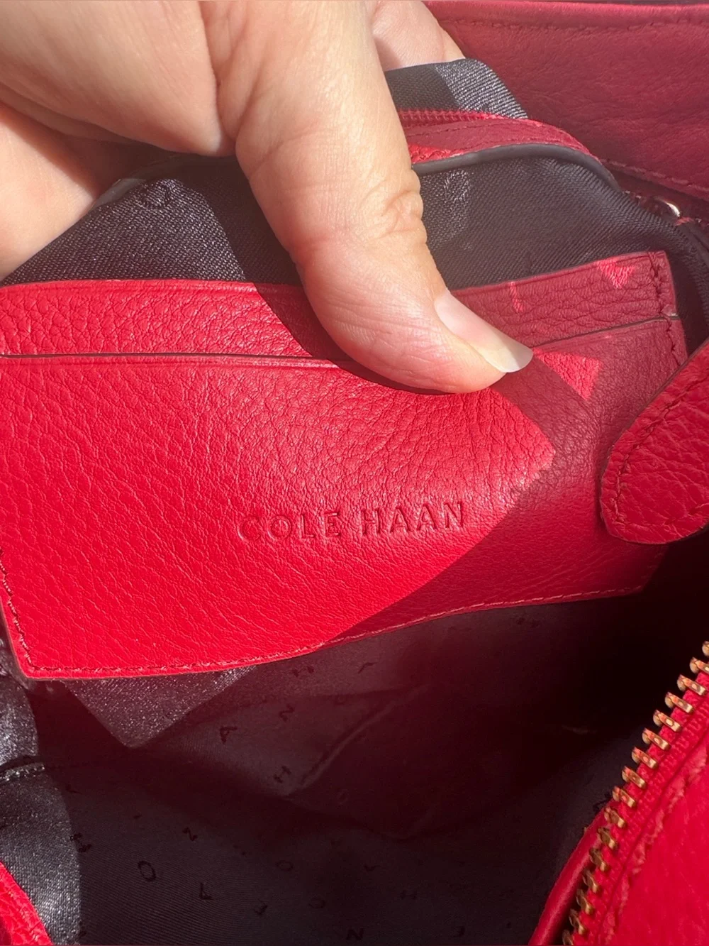 Cole Haan Tomato Red Pebbled Leather Tasseled  Crossbody Bag